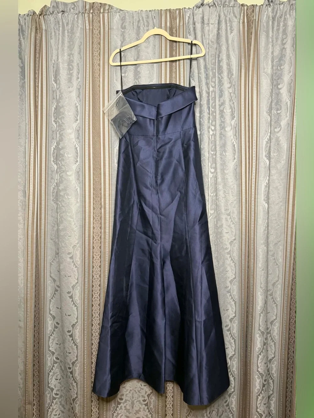 Alfred Sung Eliza Bow Back Strapless Satin Column Gown